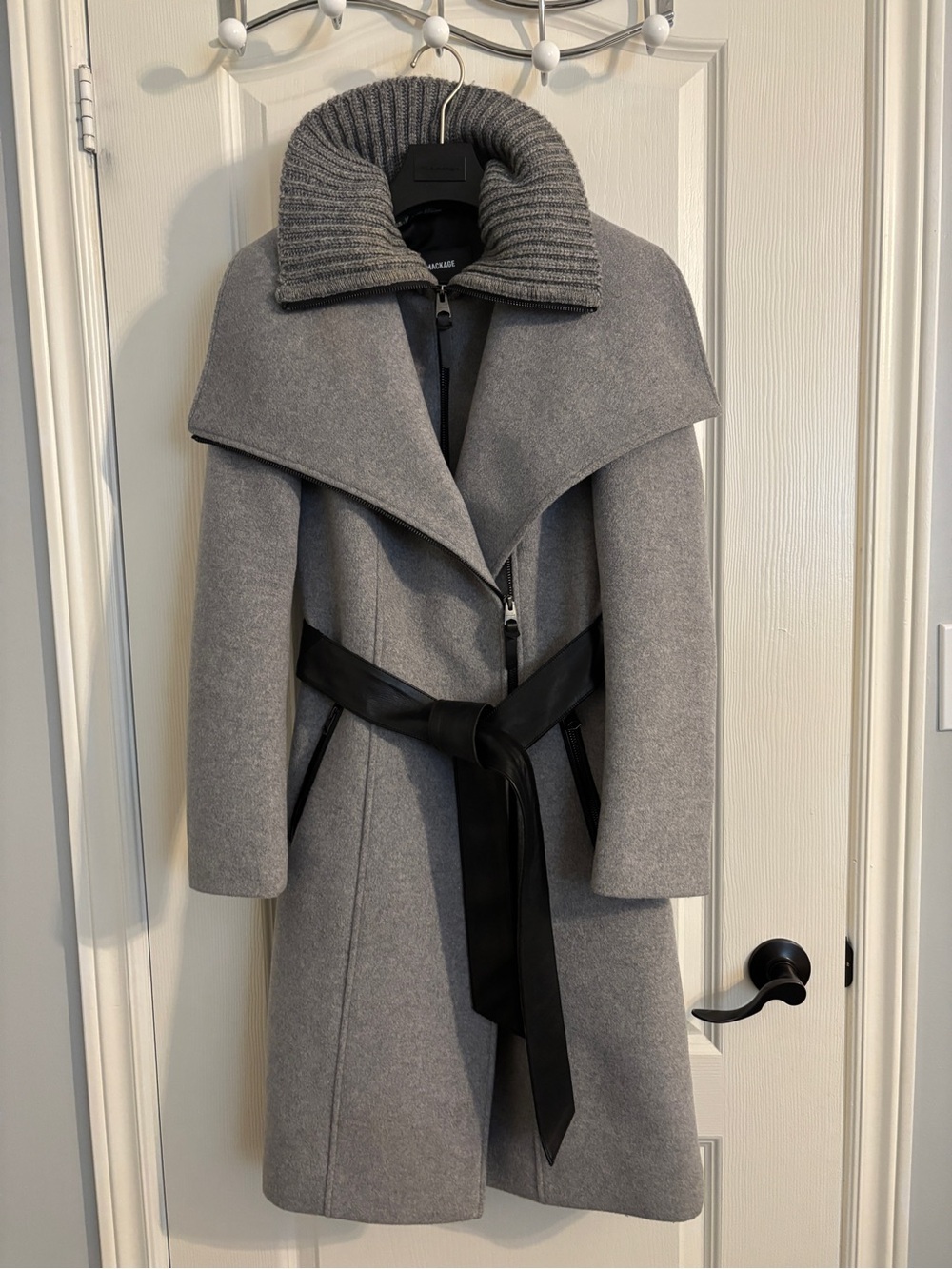 Mackage Nori Wool-Blend Coat with Black Leather Belt